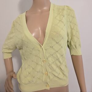 Aritzia Wilfred Light Green Pointelle Knit Cropped Cardigan Sweater